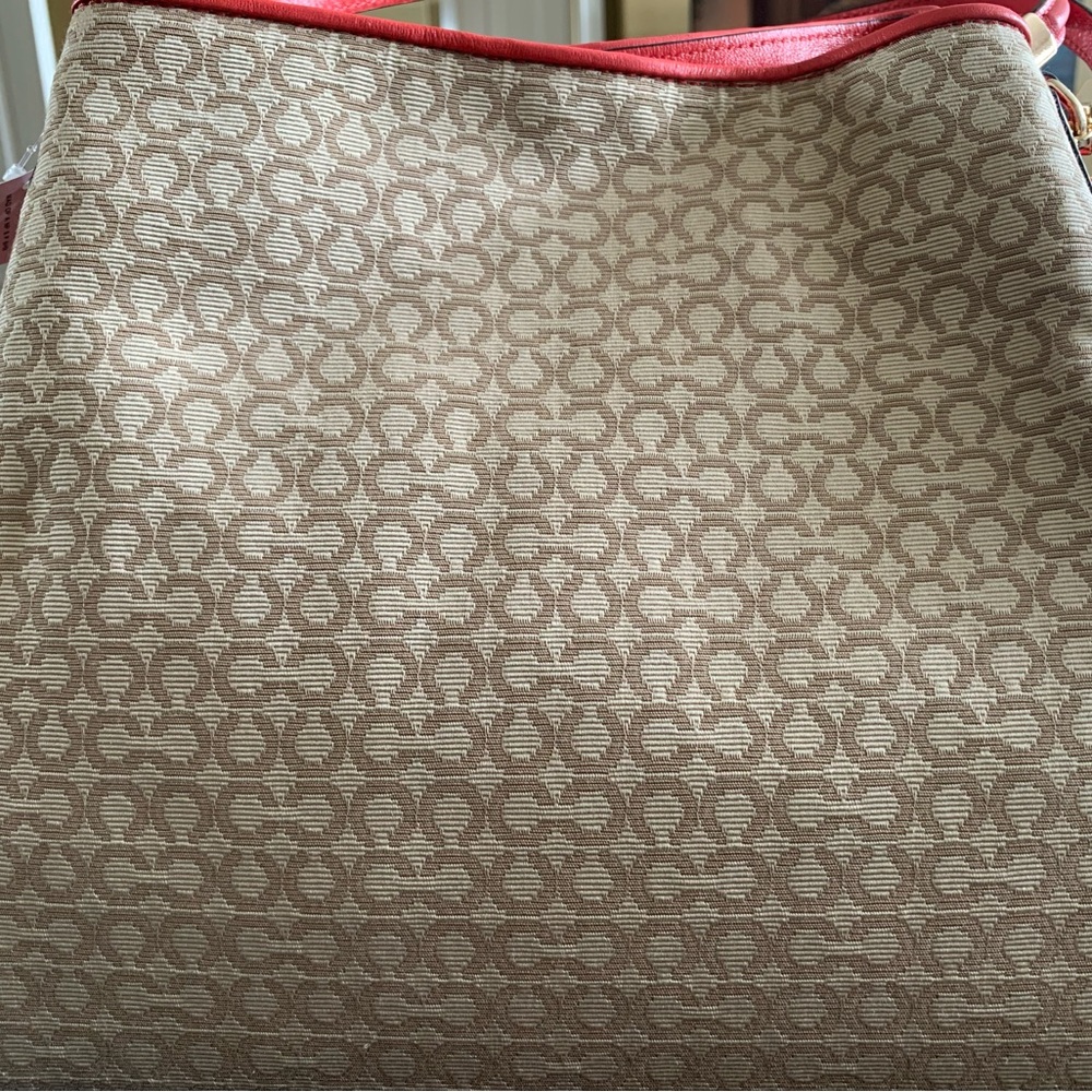 Coach Tan and Pink Signature Shoulder Bag